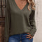 V-Neck Loose Long Sleeve Sweater, Button Detail on Sleeves